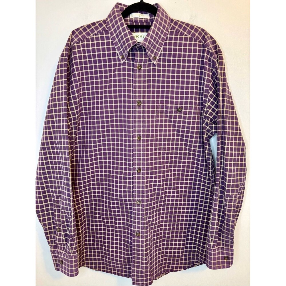 Orvis Eggplant Purple Windowpane Button Down Shirt Mens M 100% Cotton